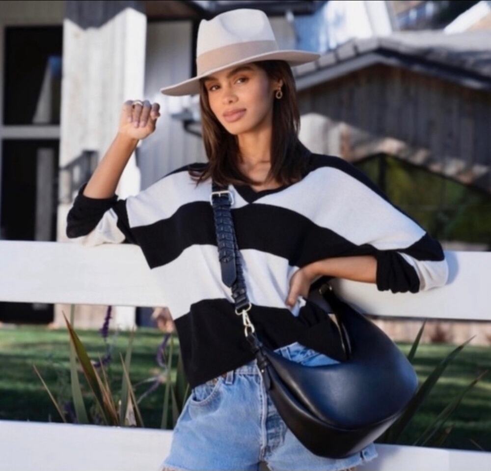 Jules Kae Elias Black Vegan Leather Braided Strap Crescent Hobo Bag.Boho Luxe